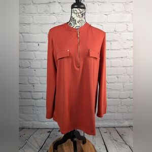 Bulotus women's long tab sleeve 1/2 zip front NWT sz 3xl top faux pockets bb08